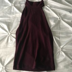 high neck maroon shirt